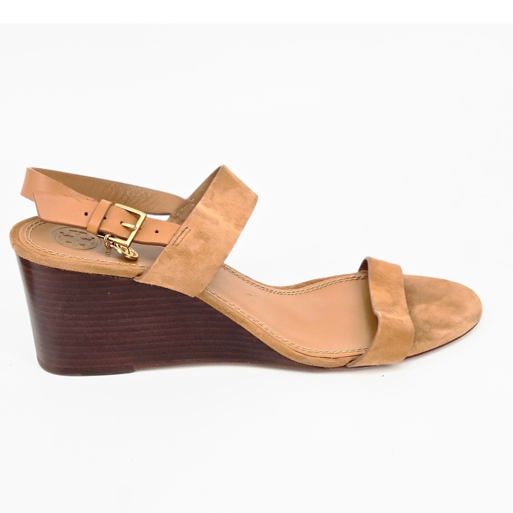 Tory Burch Mini Benton 65mm Wedge Sandal Kid Suede Amaretto Brown Women Size 10M